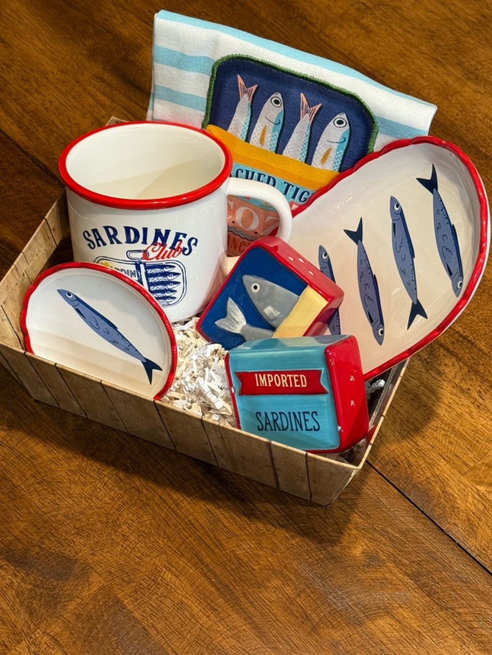 Care package Coastal Sardine Kitchen Gift Set Towel Salt & Pepper Nautical Decor